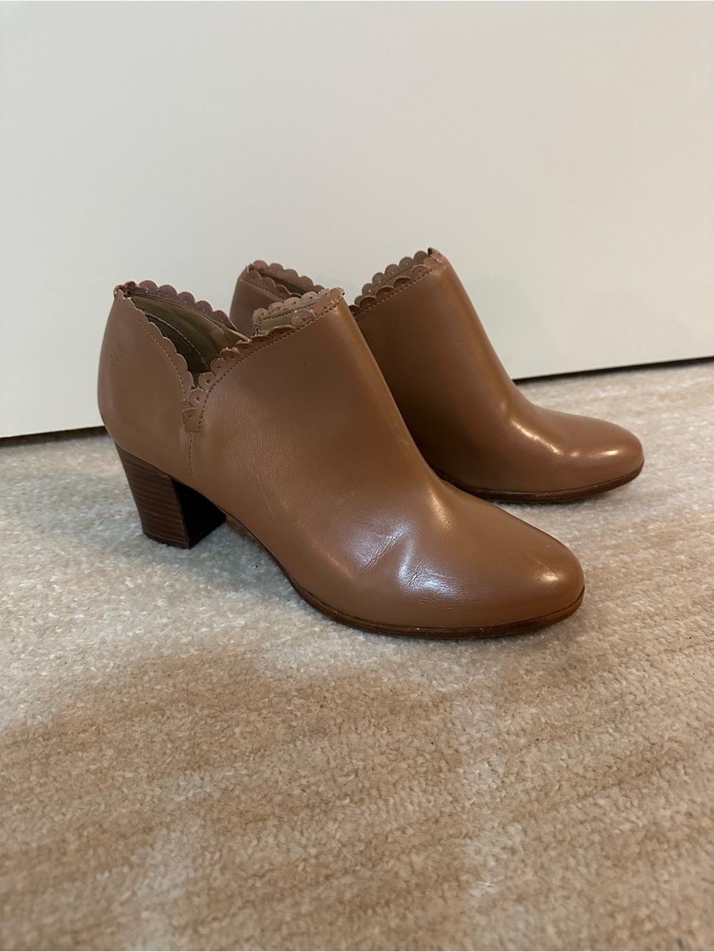 Jack Rogers Tan Scalloped Leather Ankle Booties